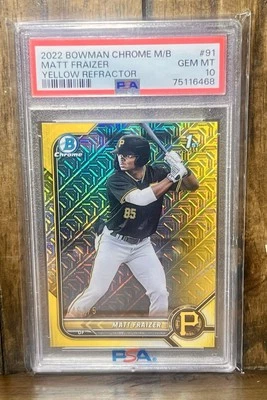 PSA 10 MATT FRAIZER/ 46 of 75/ 2022/ pop 3/  Bowman Chrome M/B. Yellow Refractor - Image 1 of 3