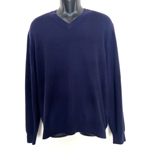 Kaschmir Pullover Herren L dunkelblau V-Ausschnitt Preppy Classic Old Money Lands' End - Bild 1 von 6