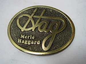 The Great Merle Haggard "Hag" Belt Buckle YELLOW BRASS  Very Strong 3.5 inches  - Picture 1 of 2
