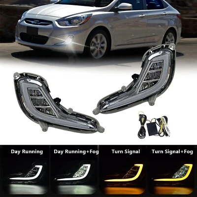 Pair For 2012-2017 Hyundai Accent LED Fog Lights Bumper Lamps with DRL+Wiring - Imagem 1 de 4