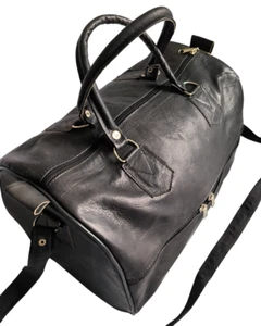 Real Bolso de Cuero Negro Bolsa de Viaje 33x21 Bolsa Deporte Lona Gimnasio Vuelo - Imagen 1 de 9