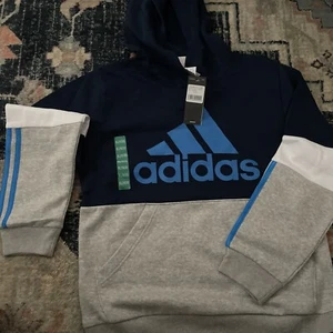 Adidas Boys' Youth Fleece Hoodie - Blue/Gray/White / Navy (XL-18/20) - Picture 1 of 8