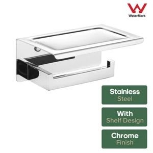 Chrome Toilet Roll Holder with Handy Shelf Bathroom Accessories Wall Mount - Picture 1 of 4