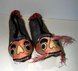 Antique Pair Asian Embroidered FABRIC Baby Shoes Childs SLIPPERS Dragons Fish - Picture 1 of 6