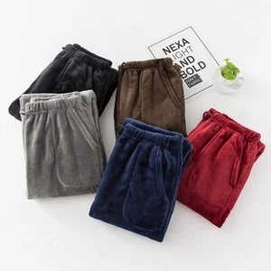 Mens Thick Flannel Loose PJ Pants Home Straight Pajama Pants Warm Nightwear - Picture 1 of 19