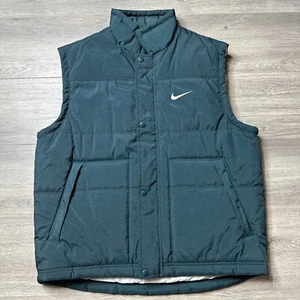 Vintage Nike Puffer Vest Green Swoosh Logo Mens Size Medium - Picture 1 of 12
