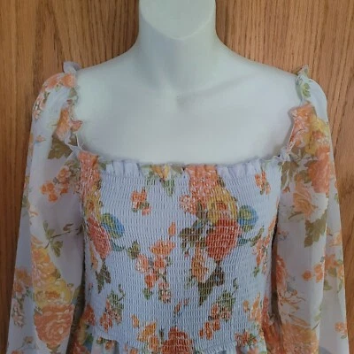 Vestido mameluco para mujer Rue21 manga larga con pantalones cortos azul naranja floral talla M nuevo con etiquetas Foto 1 de 4