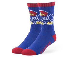 Kansas Jayhawks Socks ‘47 Brand Bolt Large Blue Men’s 9-13 Women’s 10-12 NWT New