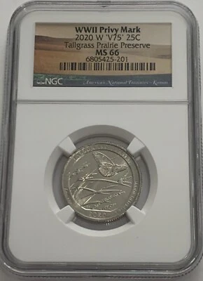 2020 W Kansas Tallgrass Preserve NGC MS66 V75 Privy Quarter 25c West Point - Image 1 of 3