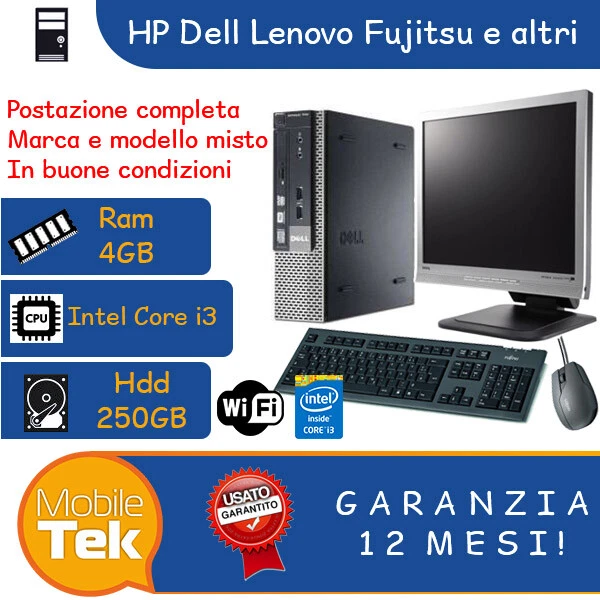 Postazione Completa Computer PC Ricondizionato i3 Monitor Mouse Tastiera WIFi - Immagine 1 di 1