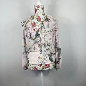Sheike women's floral shirt blouse long sleeved V-neck ruffle sheer top Size 16 - Picture 1 of 11