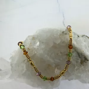 14K Yellow Gold Faceted Bead Semi Precious Bracelet 7 Inch Long Circa 1990 - Picture 1 of 6
