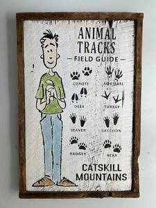 Salvaged Wood Animal Tracks Sign Cabin Sign, Lodge Wall Decor Catskills 16”-24” - Picture 1 of 5