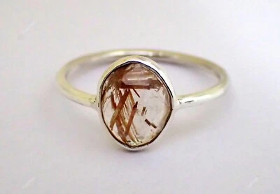 Anillo blanco banda de piedras preciosas de cuarzo rutilo talla 7 plata de ley 925 joyería india Foto 1 de 4