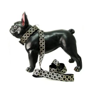 Set collare e guinzaglio cane nero bulldog francese moda per cani medi - Foto 1 di 8