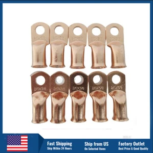 10Pcs Gauge 2/0 3/8" Battery Cable Ends Lugs Hole OFC Copper Ring Terminals Wire - Picture 1 of 20