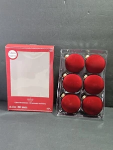 Kirschrot Samt beflockt Glas Ashland Ornamente 3,1" 80 mm 6er Set NEU - Bild 1 von 7