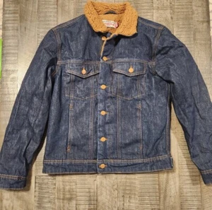 Zara Man Sherpa Lined Denim Jacket Men Size Medium Regular Fit Dark Wash Blue - Picture 1 of 15