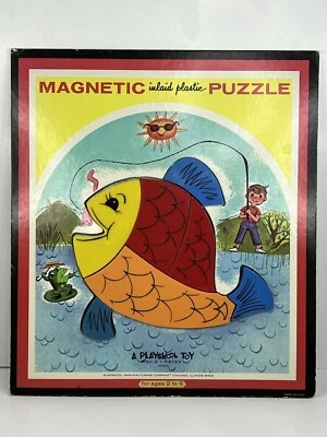 Quebra-cabeça de plástico embutido magnético vintage PLAYSKOOL peixe 6580A 7 peças EUA - Imagem 1 de 4