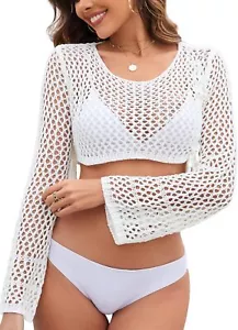 Beach Crochet Cover Ups for Women, Women's Sexy Long Sleeve Hollow Out (Size:M) - Picture 1 of 7