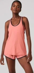 NWT ALO Yoga Ivy League Tank TOP & SHORT SET Strawberry Lemonade Black Med Lot 2 - Picture 1 of 2