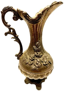 Vintage Italian Brass 7" FLORAL Ornate Pitcher/Vase EXCELLENT - Picture 1 of 15