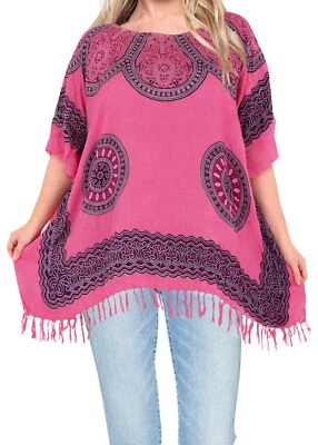 LA LEELA Women's Mini Loose Beach Dress Cover Up Swimwear US 10-18 Pink_L318 - Image 1 of 3