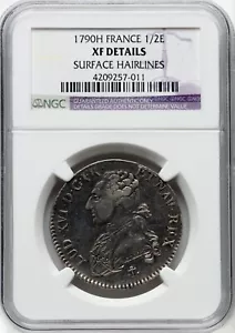 FRANCE LOUIS XVI  1790-H  1/2 ECU SILVER COIN, NGC CERTIFIED "XF DETAIL" - Picture 1 of 2