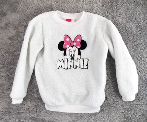 Disney Sweater Girls Large White Minnie Mouse Pullover Sweatshirt Kid Sz 9/10 - Picture 1 of 6