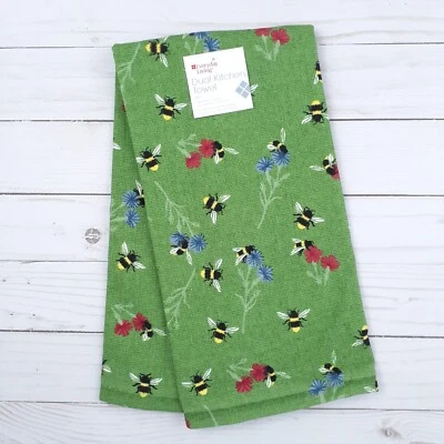 Kitchen Dish Towel Bees Bee Flowers Green Farmhouse Dual Purpose - Image 1 of 3