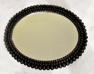 06 Vintage Oval Mirror Wooden Bead Frame Retro Bohemian 60s-70s - Picture 1 of 6