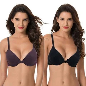 Women's Plus Size Full Coverage Underwire Front Close Bras-2PK-BLACK,PLUM - Picture 1 of 6