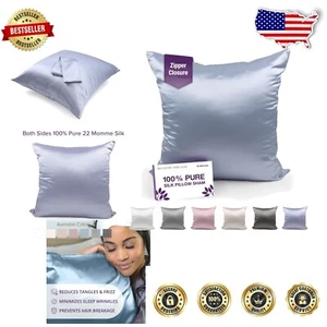 Rejuvenating 100% Mulberry Silk Pillowcase - Euro Sham 26''x26'' - Steel Blue - Picture 1 of 7