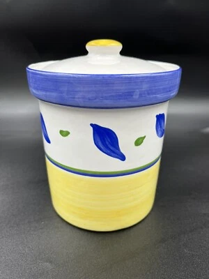 Williams Sonoma TOURNESOL Portugal Hojas Azules Amarillo Mediano Bote Tarro con Tapa Foto 1 de 4