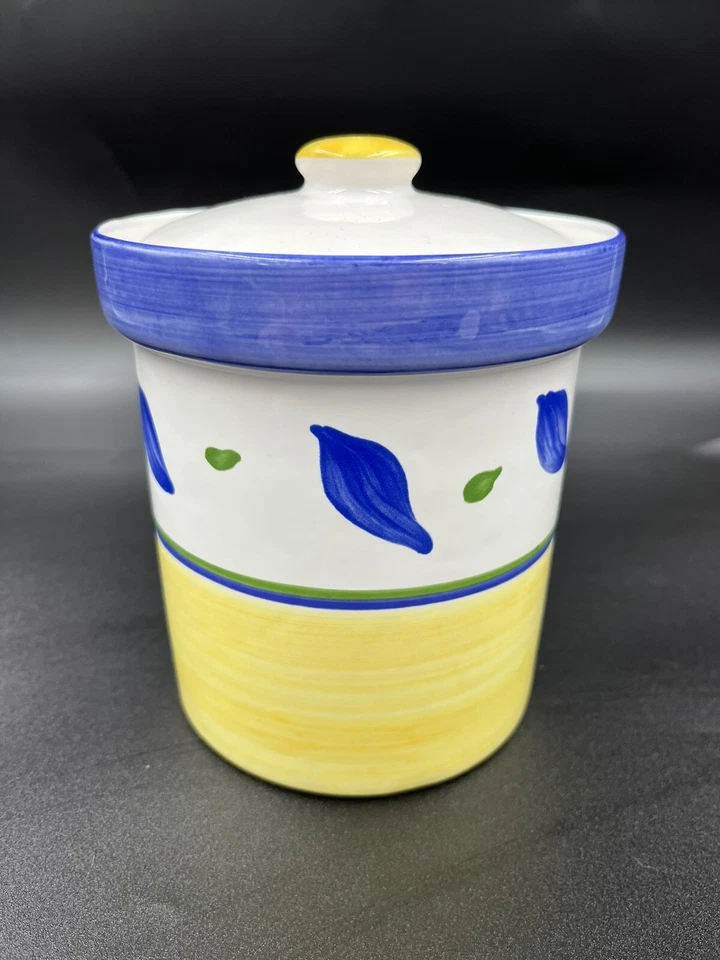 Williams Sonoma TOURNESOL Portugal Hojas Azules Amarillo Mediano Bote Tarro con Tapa Foto 1 de 4