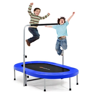 Goplus 50" Foldable Rebouncer Trampoline for 2 People w/Adjustable Handrail Blue - Picture 1 of 8