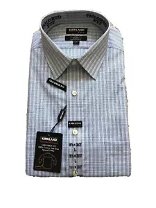 Mens KIRKLAND Long Sleeve Tailored Fit Non Iron Sport Shirt/Buttons Blue L Nwt - Picture 1 of 9