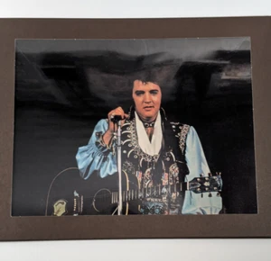 Brown Framed Elvis Performing Cutout - Color Photo, Microphone & Black Guitar - Picture 1 of 6