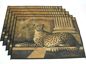 Set of 5 Elaine Vollherbst Pompeii Cheetah Placemats 18 X 12” Tapestry Leopard