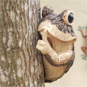 Frog Tree Hugger Quiet Frog Tree Peeker Garden Tree Sculptures Outdoor Tree Face - Picture 1 of 9