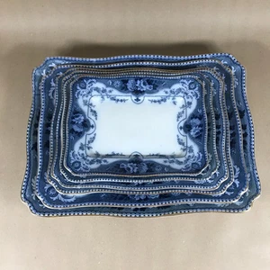 Set of 6 Antique Flow Blue Design F & Sons Argyle Burslem Serving Plates - Picture 1 of 13