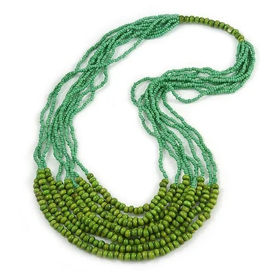 Statement Green Wood and Glass Bead Multistrand Necklace - 76cm L - Image 1 of 4