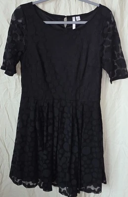 Vestido LC Lauren Conrad Negro Lunares Talla 10 Manga Cizalla Lateral Cremallera Forrado Foto 1 de 4