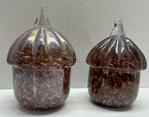 Hand Blown Art Glass Acorn Paperweights Set of 2 Fall Home Decor Art - Picture 1 of 6