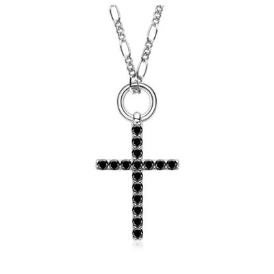 Collar VVS1 Cruz Moissanita Negra Colgante Hombre Plata de Ley 925 Cadena Cubana Foto 1 de 4