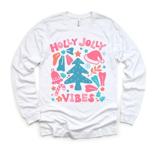 Boho Holly Jolly Vibes Christmas Shirt - Long Sleeve Tees & Sweatshirts - Picture 1 of 4