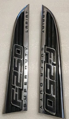 11-16 Ford F250 Super Duty Lariat L&R guardabarros lateral emblemas insignia rejilla moldura OEM Foto 1 de 4