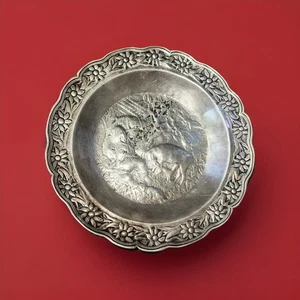 Rare Antique Pewter Ornate Plate Stamped AM On Bottom - Picture 1 of 3
