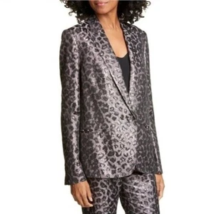 Tanya Taylor Analiese Leopard Gunmetal Metallic Blazer Jacket NEW Women's 0 - Picture 1 of 12