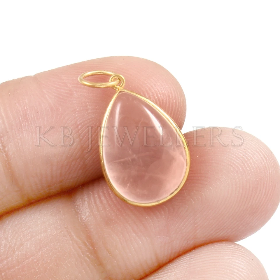 Tiny Pendant 14k Gold Rose Quartz Gemstone Pendant Handmade Charm Pendant - Image 1 of 4